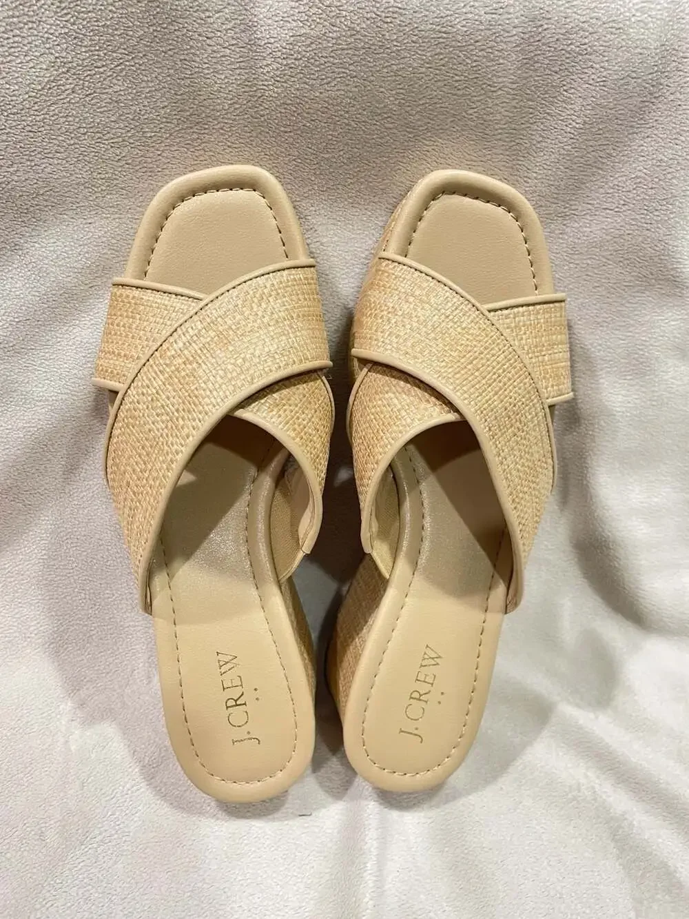 J.Crew Factory Raffia Crisscross Platform Wedge Sandals Size 8 Natural Beige